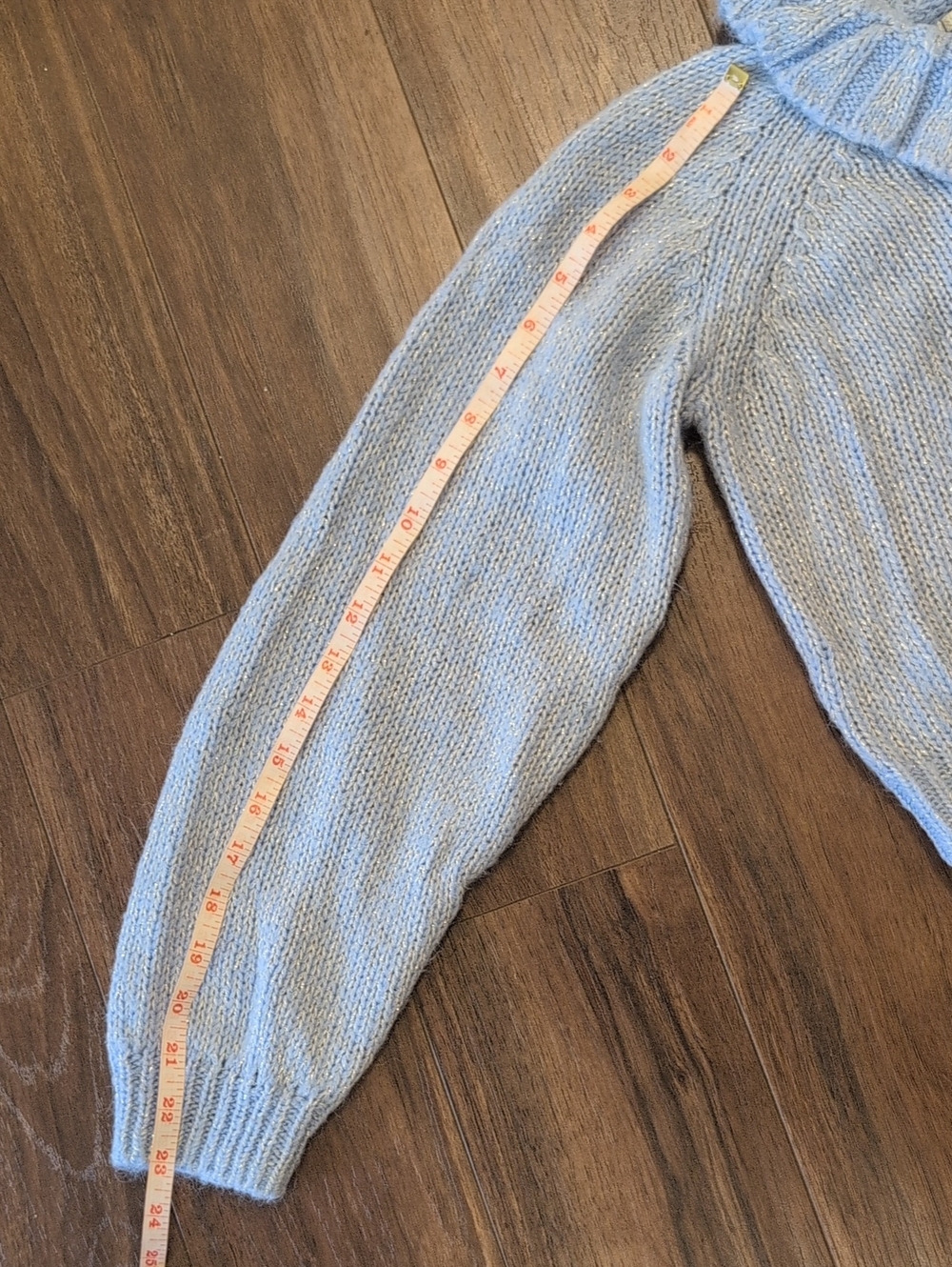 Kimchi Blue Mirabell Light Blue Sparkly Knit Cardigan with Ruffle Collar Cropped - Picture 11 of 13